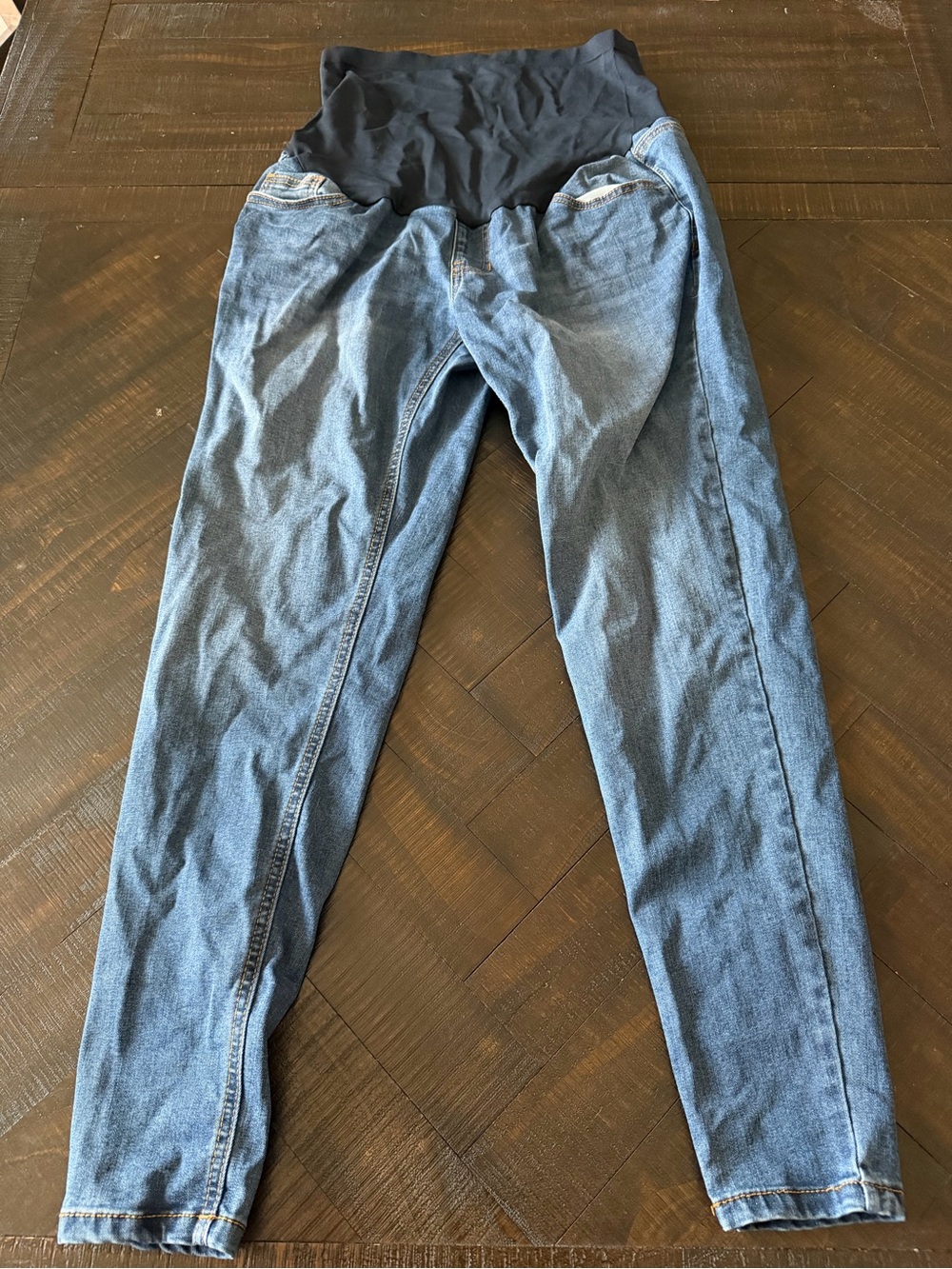 Time and Tru Blue Denim Maternity Jeggings with Black Belly Panel